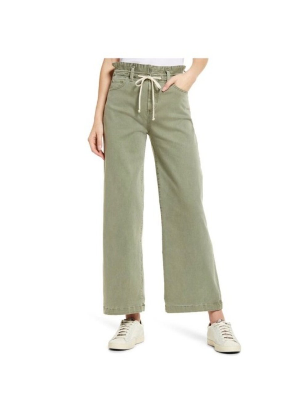 Paige VGUC Carly Wide Leg Pant Size 26 In Vintage Green With Drawstring Waist